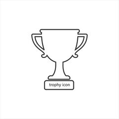 Champion trophy cup award icon, simple black silhouette prize symbol for victory, success, achievement in sports, business design projects

