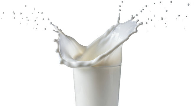 A fresh splash of milk isolated on transparent background, captured in a dynamic freeze-frame motion