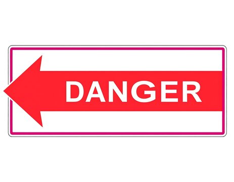 Warning sign with left arrow