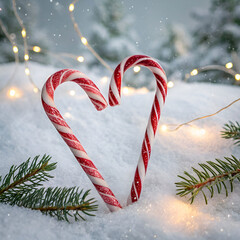 two candy canes making a heart for christmas