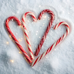 two candy canes making a heart for christmas