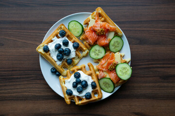 Waffle Breakfast Plate with Salmon