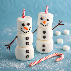 two happy funny marshmallow snowmen marshmallow