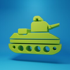 Fototapeta premium Green Military tank icon isolated on blue background. Minimalism concept. 3D render illustration