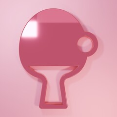 Pink Racket for playing table tennis icon isolated on pink background. Minimalism concept. 3D render illustration