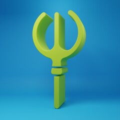Green Neptune Trident icon isolated on blue background. Minimalism concept. 3D render illustration