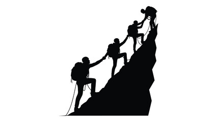 Team mountain climbing silhouette isolated on white background, Vector