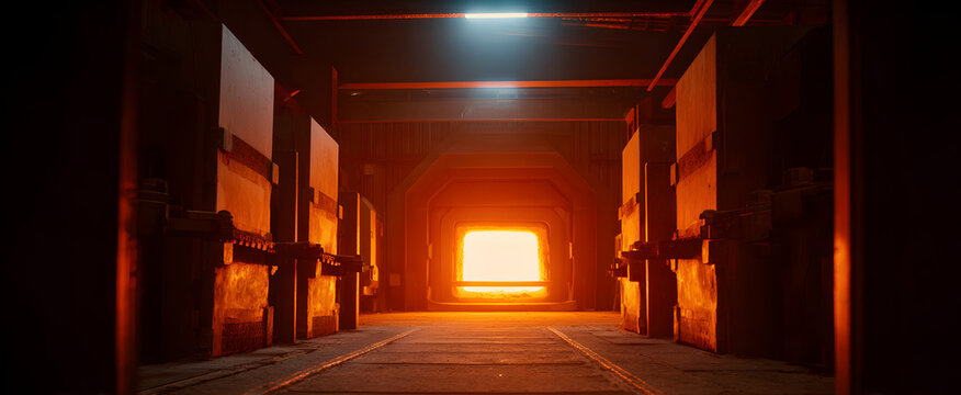 The interior of a heat treatment furnace reveals glowing sturdy heating elements.