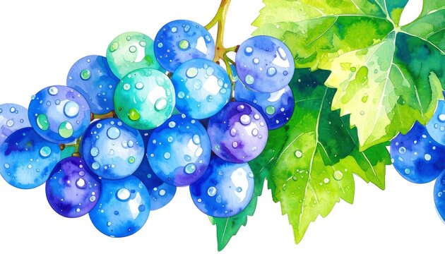 Watercolor grapes with vibrant colors and water droplets - Powered by Adobe