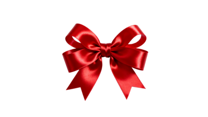 Bright red ribbon bow with tails perfect for gifts, decorations, or special occasions in a simple, elegant design