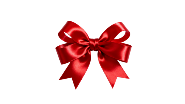 Bright red ribbon bow with tails perfect for gifts, decorations, or special occasions in a simple, elegant design