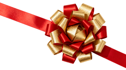 Bright decorative bow with red and gold ribbons for festive occasions and celebrations
