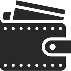 Black Wallet with Credit Card Inserted for Payment Finances and Transaction Services Icon Symbol on Transparent Background