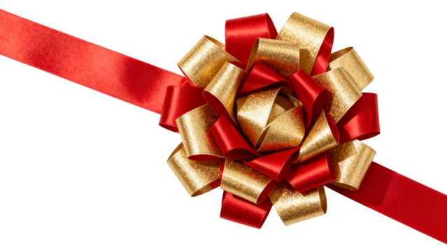 Bright decorative bow with red and gold ribbons for festive occasions and celebrations