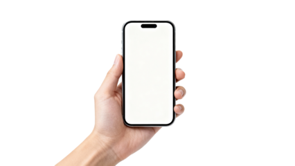 Hand holding a blank smartphone ready for app display and digital interaction in a modern setting