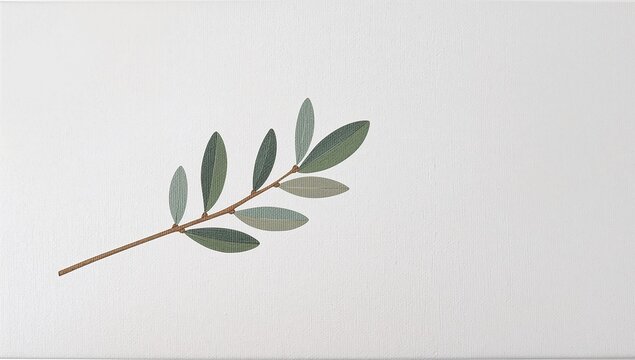 Elegant Olive Branch with Green Leaves on Minimalist Background - Powered by Adobe