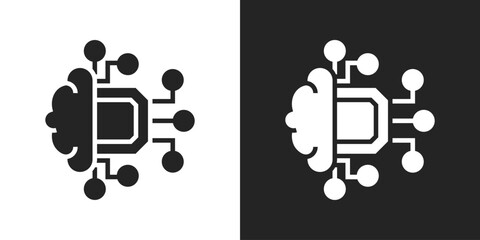 Brain Icon In Black And White Glyph Style