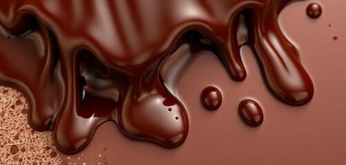 Fototapeta premium Rich, dark chocolate cascading with caramel highlights, realistic drips and splashes, decadent, melt