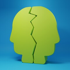 Green Bipolar disorder icon isolated on blue background. Minimalism concept. 3D render illustration