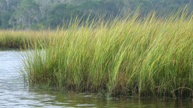 Lush Cordgrass Flourishing in the Coastal Marshlands of South Carolina - A Vibrant Habitat for Estuarine Life