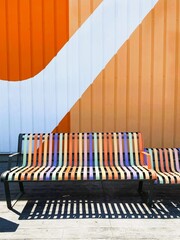 rows of colorful benches
