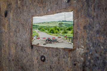 Obraz premium Area of frontline positions of pro-russian militia in Sloviansk during Russo-Ukrainian War in Donbas region, Ukraine