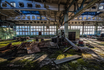 Production hall in factory in Pripyat ghost city in Chernobyl Exclusion Zone, Ukraine