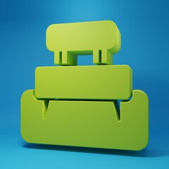 Green Bench icon isolated on blue background. Minimalism concept. 3D render illustration