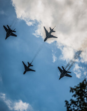 Fighters and fighter-bombers on the military parade during Feast of the Polish Armed Forces, Warsaw, Poland