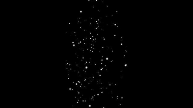 falling snow animation, seamless loop. Alpha channel, Futuristic space travel concept. Vertical video in black background. 9:16 ratio 4k high quality. Vertical 4K snow animation drifting to the left .