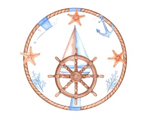 Watercolor nautical circle design