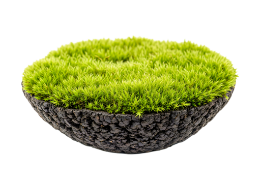 Vibrant green moss nestling in a rustic bark bowl, a symbol of natural growth, perfect for eco-friendly designs and serene, organic home decor accents
