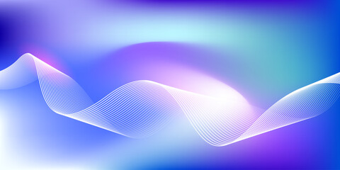 Abstract blue gradient background with shining lines waves. Minimalist background for banner