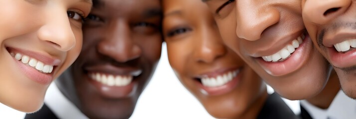 Diverse Group of Friends Sharing Joyful Smiles in Close-Up View