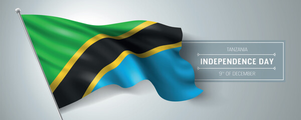 Tanzania happy independence day greeting card, banner vector illustration. Tanzanian national holiday 9th of December design element with realistic flag