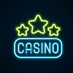 Glowing neon line Casino signboard icon isolated on black background. Colorful outline concept. Vector