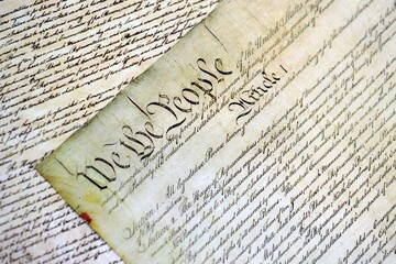 A parchment of the first Constitution of the United States close up