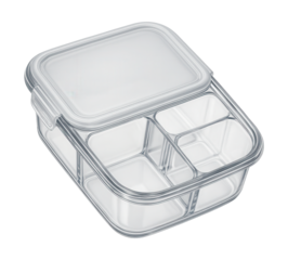 Clear compartmentalized food container, perfect for organizing family picnic lunches.