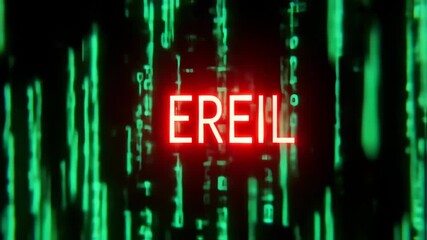 A digital representation with streaming green code background and bold red text "EREIL - Powered by Adobe