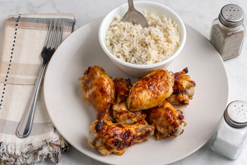  barbecue chicken  with seasoned white rice