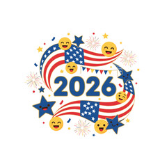 Happy new year 2026 design with usa flag theme for celebrating