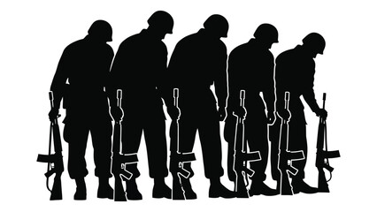 Solemn soldier silhouette tribute isolated on white background, Vector