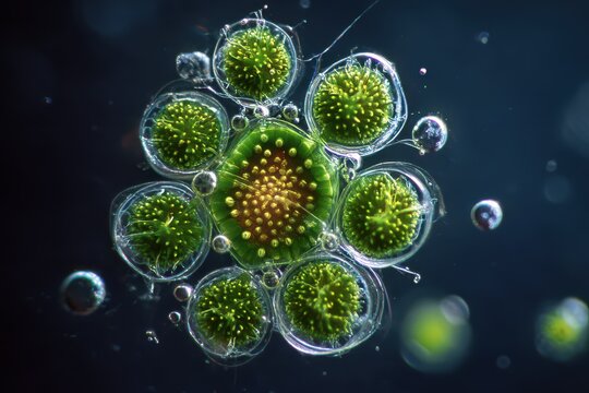 Volvox Aureus Under Dark Field Microscopy: Daughter Colonies in Fresh Water Algae Exploration