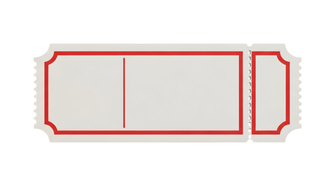 Blank perforated ticket for admission with red border and clear lines for text and numbers