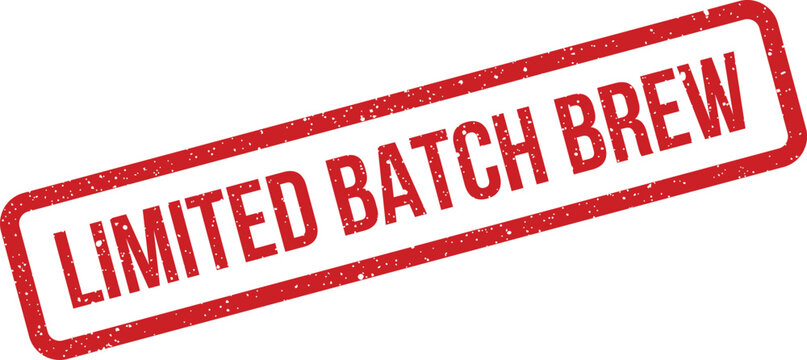Red grunge rubber stamp with a vintage texture featuring the phrase Limited Batch Brew for artisanal beverages