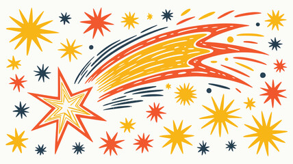 Obraz premium Abstract shooting star with a long textured trail rendered in vibrant cmyk colors and grayscale