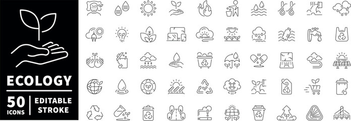 Ecology icons set. editable line icons for sustainable design and green projects