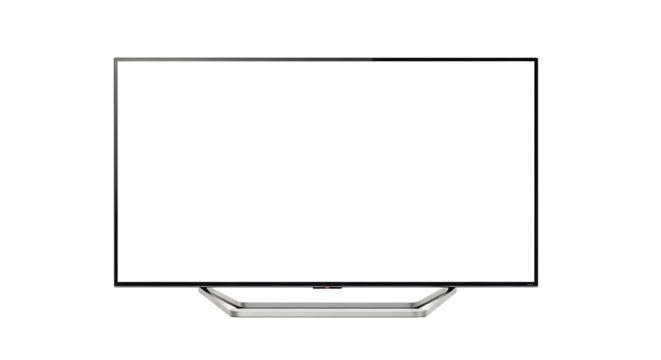 Modern flat-screen television with a sleek design and a thin bezel on a white background