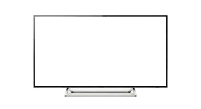 Flat screen television on a stand with a blank white display, perfect for mockups and digital presentations