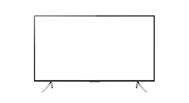 Modern Flat Screen Television Display with Stands on White Background